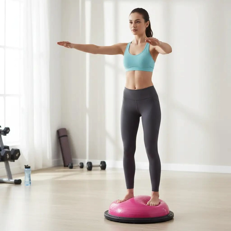 BALON BOSU PARA EJERCICIOS DE EQUILIBRIO CON MANILLAS E INFLADOR - 1