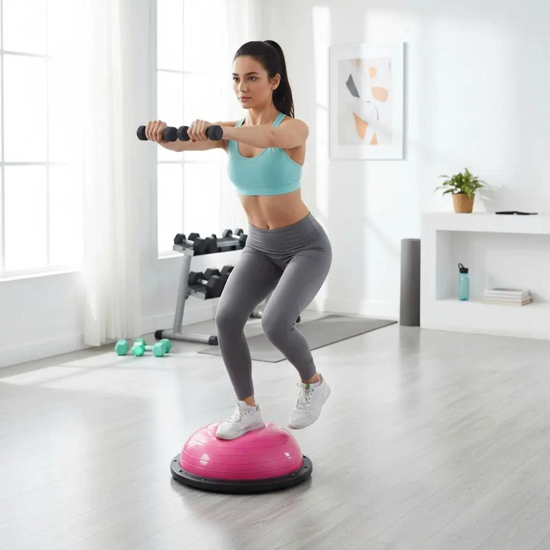BALON BOSU PARA EJERCICIOS DE EQUILIBRIO CON MANILLAS E INFLADOR - 4
