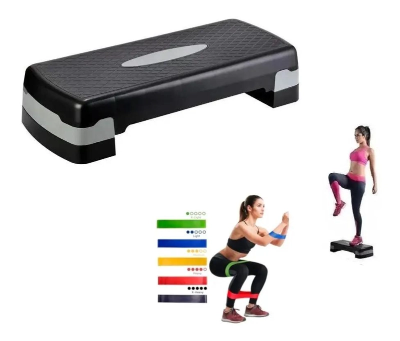 SET DE 5 BANDAS ELASTICAS PARA GLUTEOS CON CAJON Y STEP AJUSTABLE PARA AEROBICOS - 2