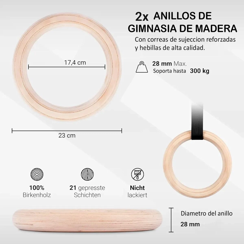 ANILLAS OLIMPICAS PARA FITNESS Y CALISTENIA CON CORREAS AJUSTABLES Y HEBILLAS - 5