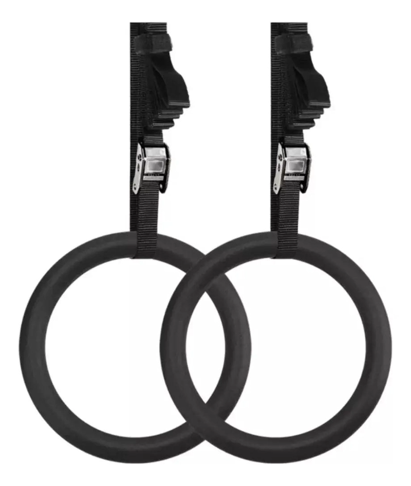ANILLAS PARA EJERCICIO DE CALISTENIA CON CORREAS Y HEBILLAS AJUSTABLES NEGRAS - 1