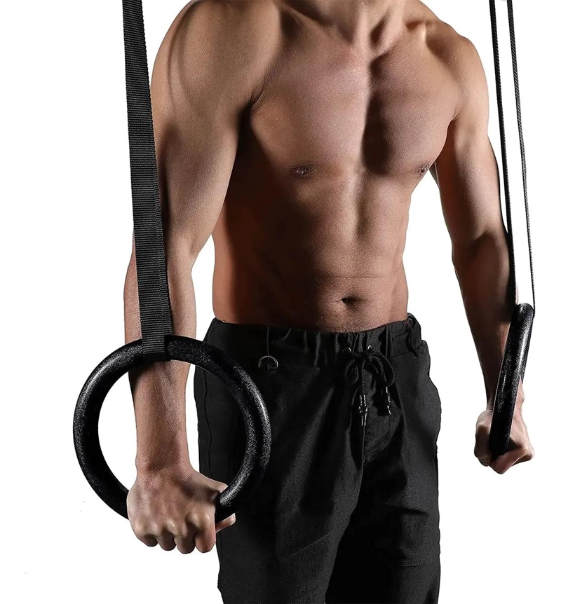 ANILLAS PARA EJERCICIO DE CALISTENIA CON CORREAS Y HEBILLAS AJUSTABLES NEGRAS - 2