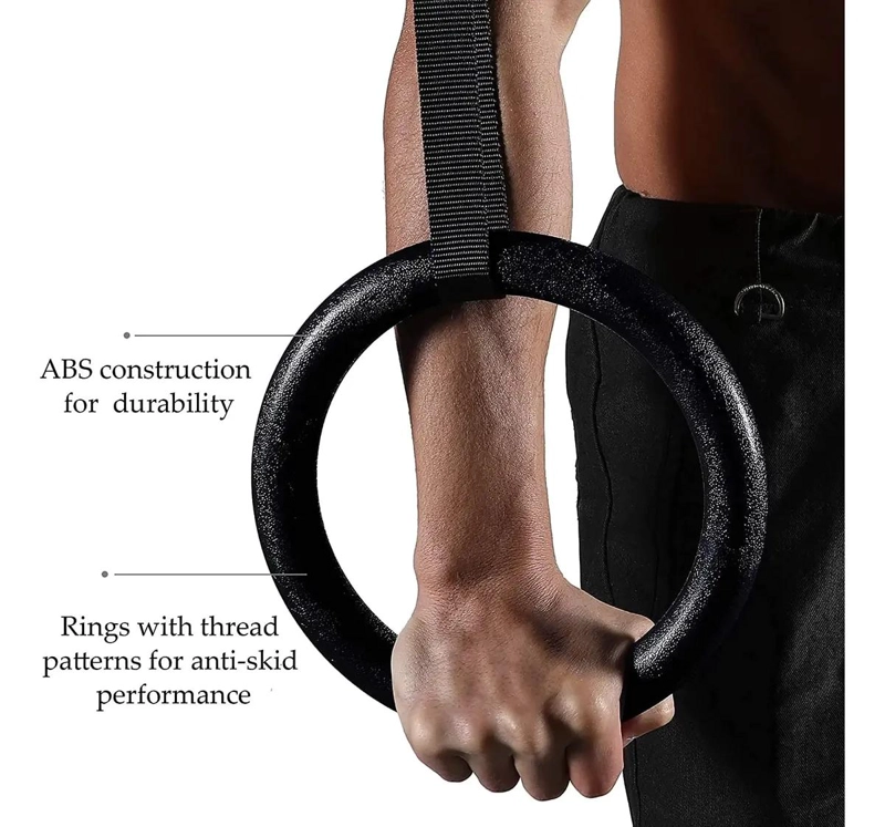 ANILLAS PARA EJERCICIO DE CALISTENIA CON CORREAS Y HEBILLAS AJUSTABLES NEGRAS - 3