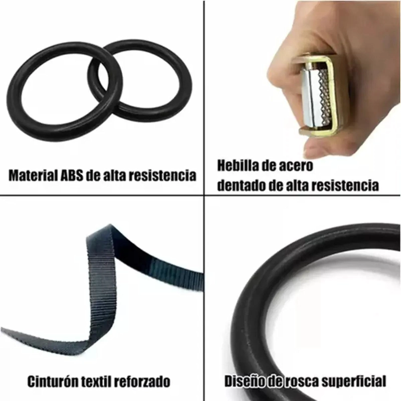 ANILLAS PARA EJERCICIO DE CALISTENIA CON CORREAS Y HEBILLAS AJUSTABLES NEGRAS - 4