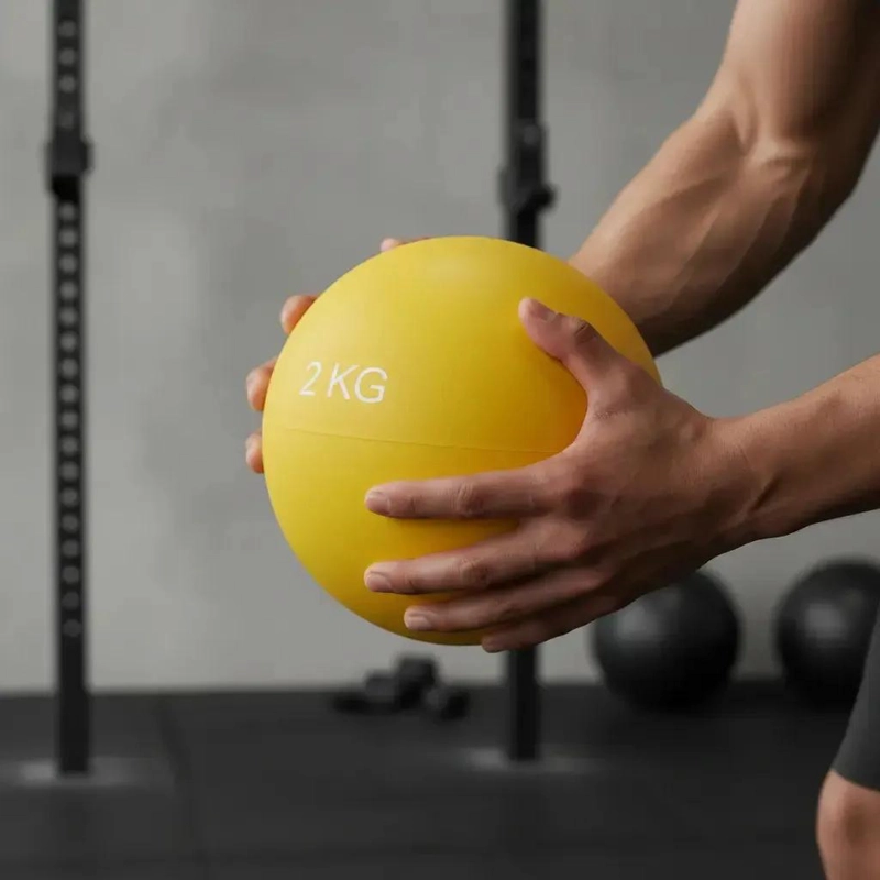 BALON MEDICINAL DE SILICONA 2 KG CON RELLENO DE ARENA COLOR AMARILLO - 1