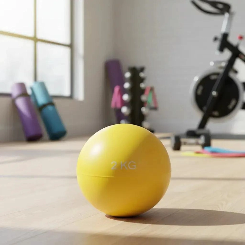 BALON MEDICINAL DE SILICONA 2 KG CON RELLENO DE ARENA COLOR AMARILLO - 3