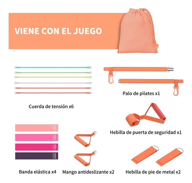 KIT COMPLETO DE 17 BARRAS Y BANDAS ELASTICAS PARA PILATES Y EJERCICIO - 3