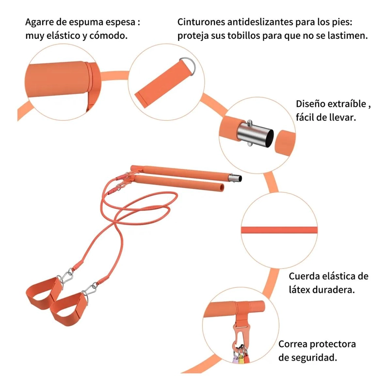 KIT COMPLETO DE 17 BARRAS Y BANDAS ELASTICAS PARA PILATES Y EJERCICIO - 4