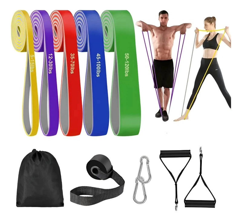 SET DE 5 BANDAS ELASTICAS PARA FITNESS CON ACCESORIOS MULTI NIVEL - 1