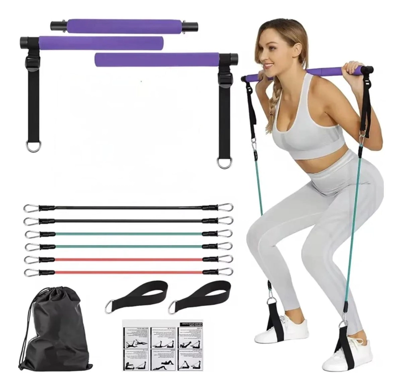 KIT DE BARRA PARA PILATES CON BANDAS ELASTICAS DE RESISTENCIA AJUSTABLE - 1