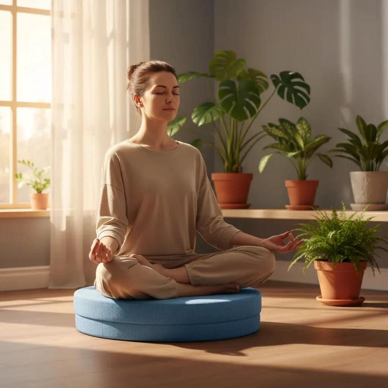COJIN PARA MEDITACION Y YOGA COLOR CELESTE CON DISEÑO ERGONOMICO - 3