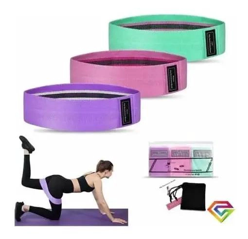 SET DE 3 BANDAS ELASTICAS DE TELA PARA EJERCICIO CON BOLSO PARA YOGA - 1