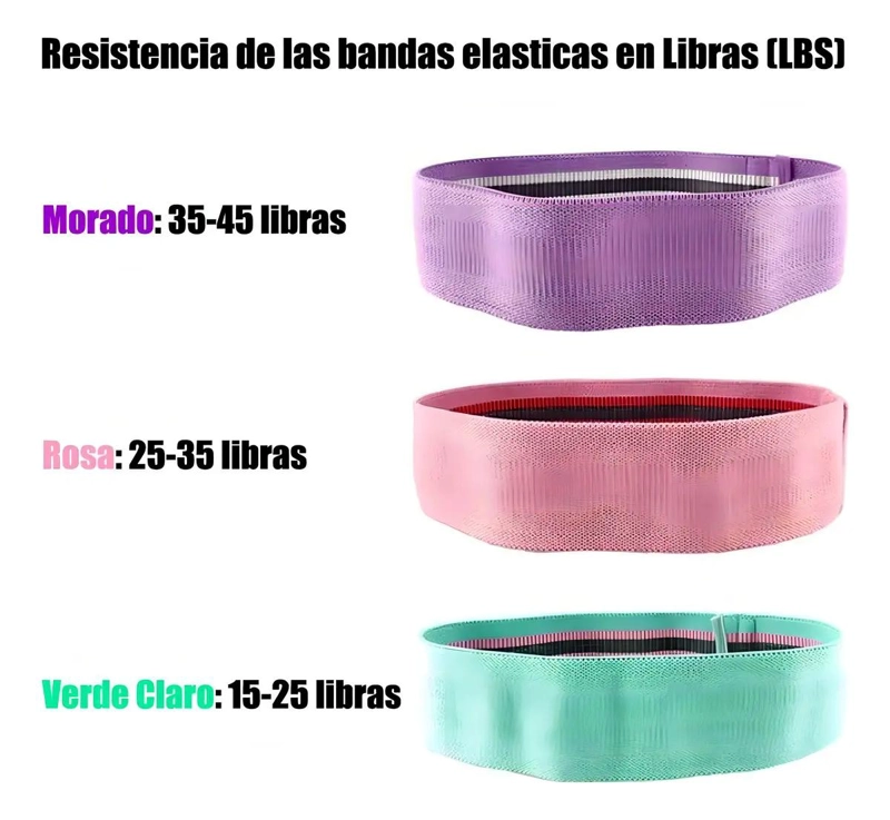 SET DE 3 BANDAS ELASTICAS DE TELA PARA EJERCICIO CON BOLSO PARA YOGA - 2