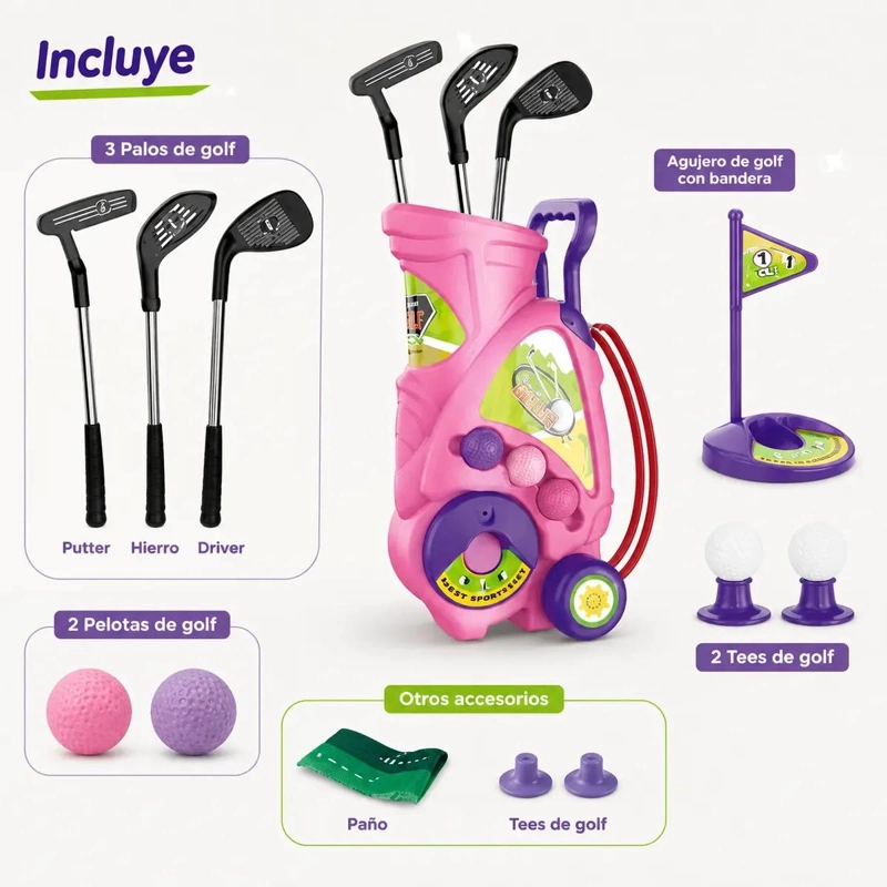 SET DE GOLF INFANTIL CON CARRO Y ACCESORIOS PARA JUEGO - 5