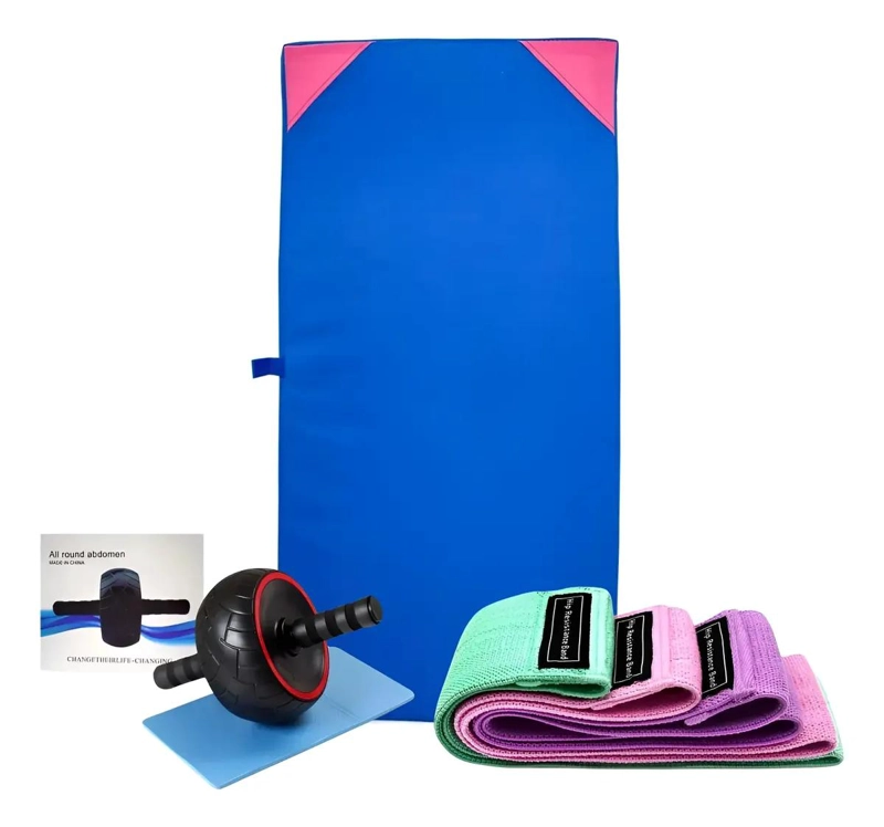 COLCHONETA PARA EJERCICIOS CON RUEDA ABDOMINAL Y BANDAS DE TELA - 1