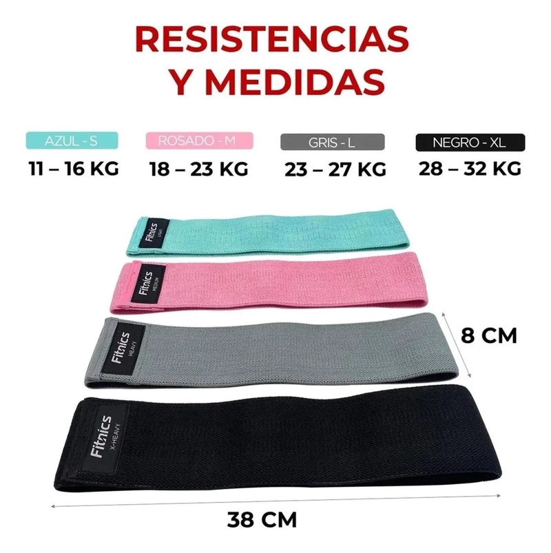 SET DE 4 BANDAS ELASTICAS DE RESISTENCIA PARA EJERCICIO EN TELA - 4