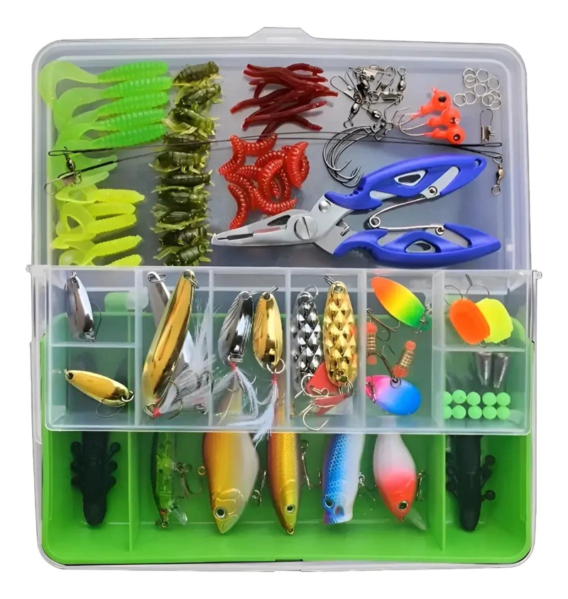 KIT COMPLETO DE 101 PIEZAS PARA PESCA CON SEÑUELOS, MOSCAS Y ANZUELOS - 1