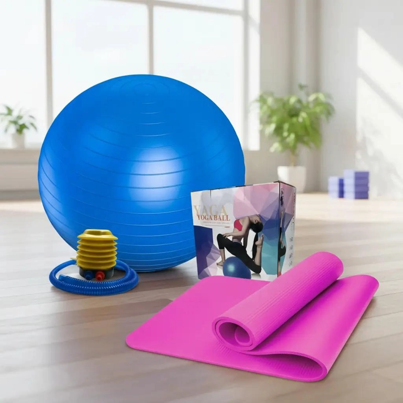 COLCHONETA DE YOGA ANTIDESLIZANTE 10MM CON PELOTA DE PILATES 65CM - 1
