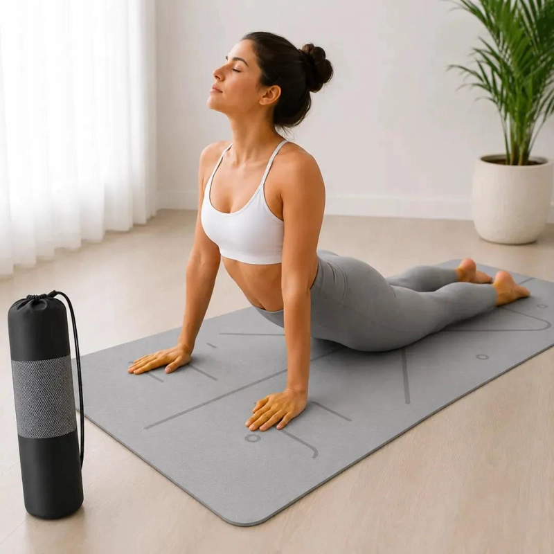 COLCHONETA DE YOGA Y PILATES GRIS ECO 6MM CON BOLSO Y CORREA - 2