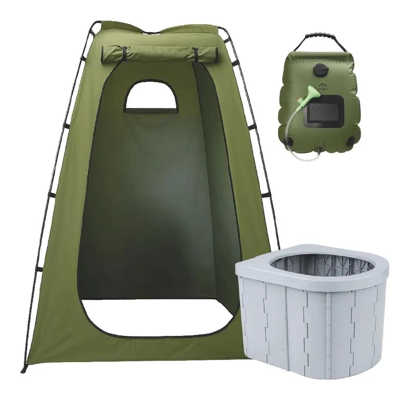 CARPA PORTATIL PARA BAÑO Y DUCHA SOLAR COLOR VERDE 190X120 CM - 1