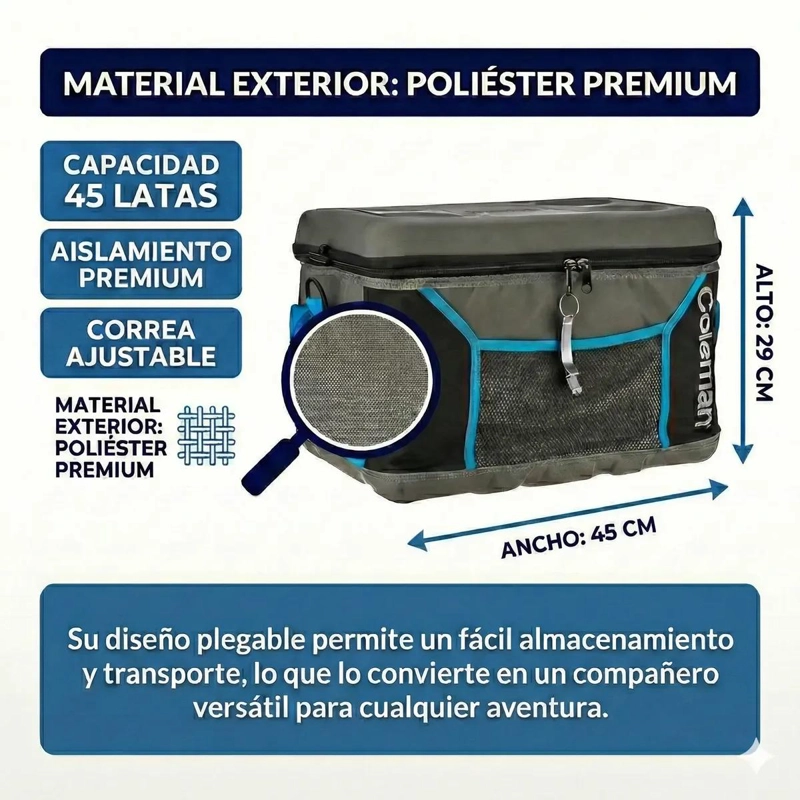NEVERA PLEGABLE PORTATIL CON CAPACIDAD PARA 45 LATAS Y DISEÑO COMPACTO - 1