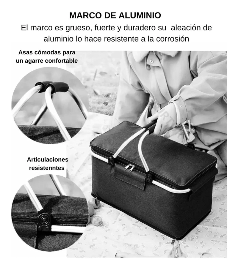 BOLSO CANASTA TE RMICO PLEGABLE CAPACIDAD 25 LITROS PARA PICNIC - 3