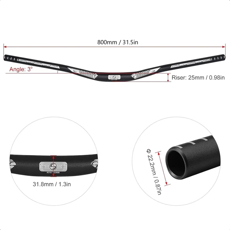 MANILLAR RISER DE ALUMINIO PARA BICICLETA DE MONTAÑA 31.8 MM 80 CM - 2