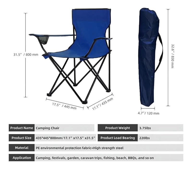 SILLA PLEGABLE PARA CAMPING Y PLAYA CON APOYABRAZOS COLOR AZUL - 5