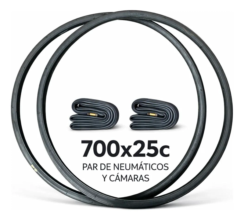 JUEGO DE 2 NEUMATICOS Y 2 CAMARAS PARA BICICLETA ARO 700 X 25C NEGRO - 2