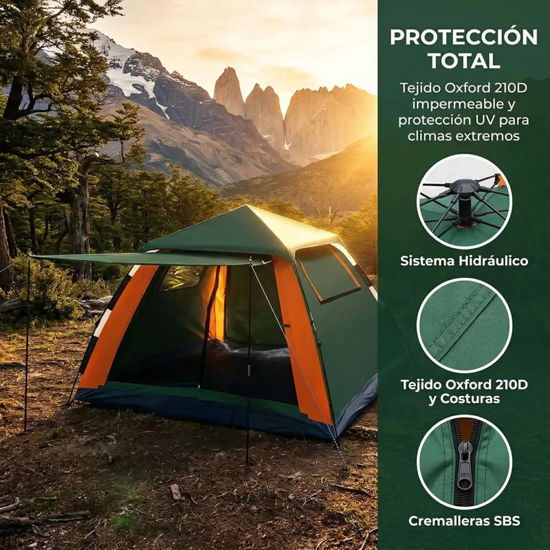 CARPA INSTANTANEA PARA CAMPING 4 PERSONAS CON 2 PUERTAS Y 2 VENTANAS - 3