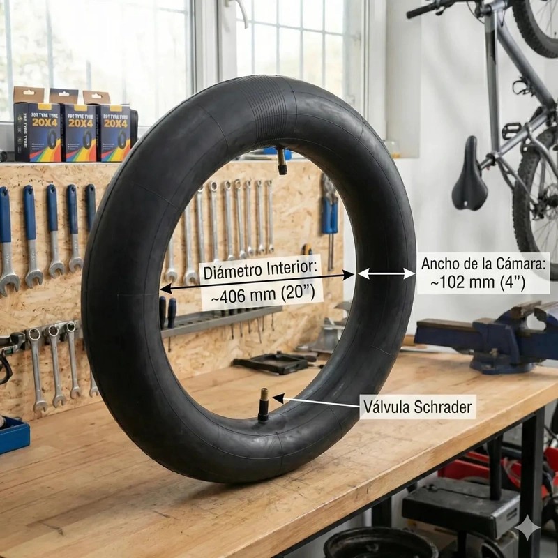 CAMARA PARA NEUMATICO 20X4 CON VALVULA SCHRADER PARA BICICLETAS - 2