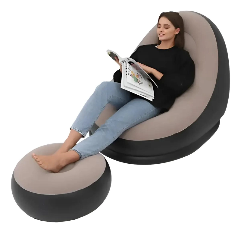 SOFA INFLABLE TIPO TUMBONA CON PUFF REPOSAPIE S PARA DESCANSO COMODO - 1