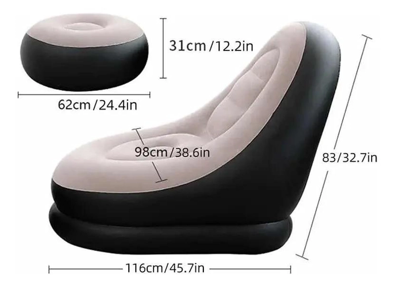SOFA INFLABLE TIPO TUMBONA CON PUFF REPOSAPIE S PARA DESCANSO COMODO - 2