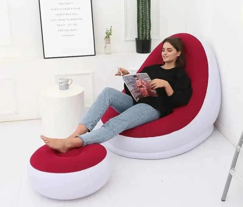 SOFA INFLABLE TIPO TUMBONA CON PUFF REPOSAPIE S PARA DESCANSO COMODO - 5