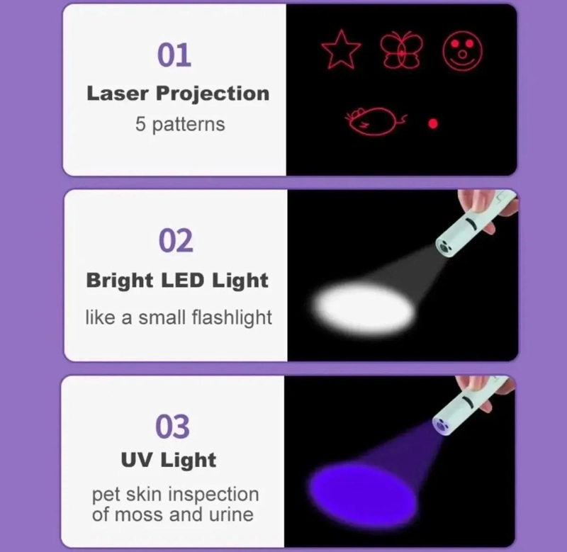 LINTERNA PORTATIL 3 EN 1 CON LUZ ULTRAVIOLETA Y LASER RECARGABLE - 3