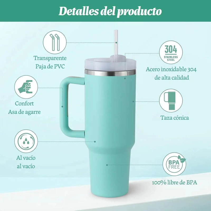 VASO TE RMICO CON PAJA DE 1200ML PARA BEBIDAS FRIAS Y CALIENTES - 3