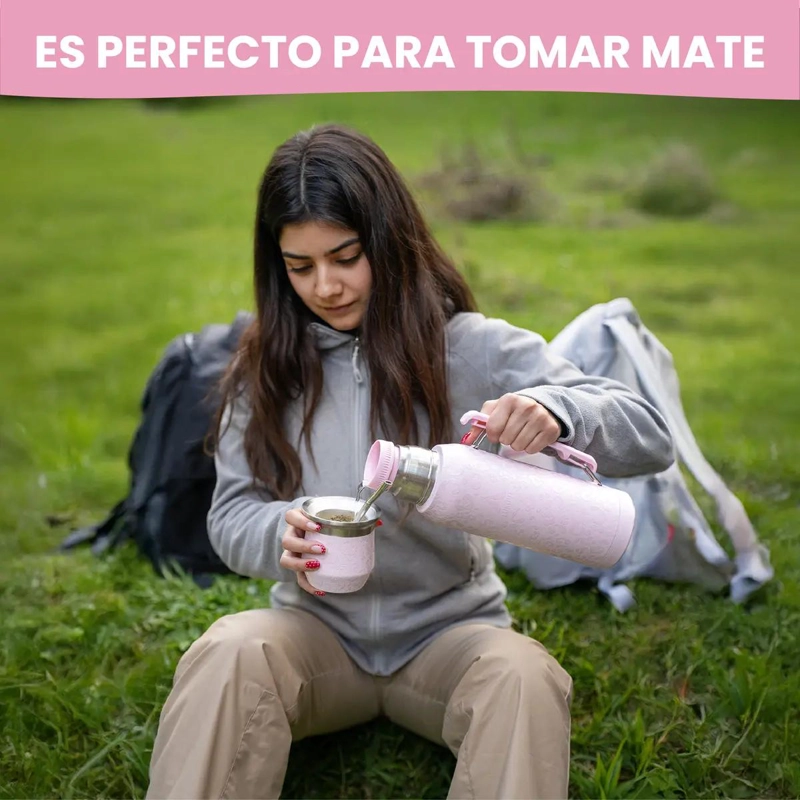 TERMO CLASICO DE ACERO INOXIDABLE PARA AGUA CALIENTE 1000 ML CON TAPA - 2