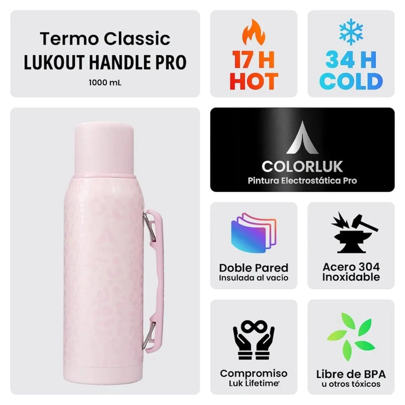 TERMO CLASICO DE ACERO INOXIDABLE PARA AGUA CALIENTE 1000 ML CON TAPA - 4