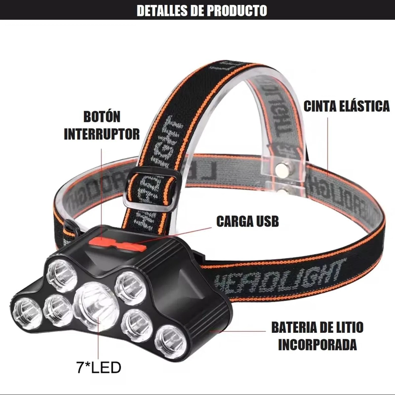 LINTERNA DE CINTILLO PARA CABEZA CON FOCO PARA ACTIVIDADES NOCTURNAS - 3