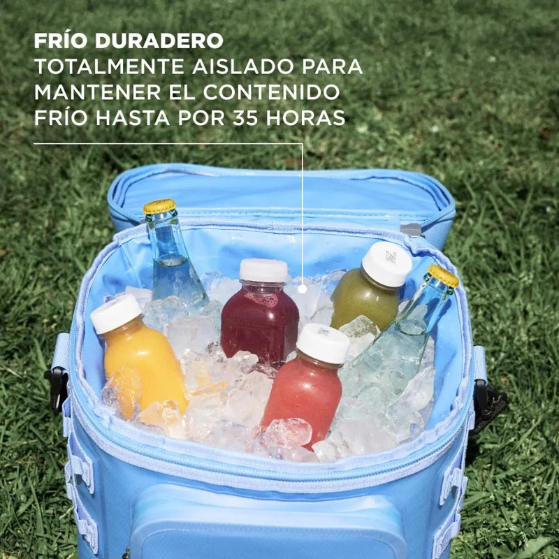 NEVERA PORTATIL PARA 24 LATAS CON DISEÑO COMPACTO Y COLOR CELESTE - 1