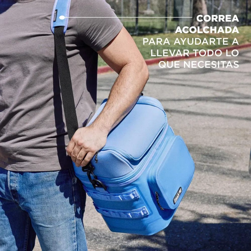 NEVERA PORTATIL PARA 24 LATAS CON DISEÑO COMPACTO Y COLOR CELESTE - 2