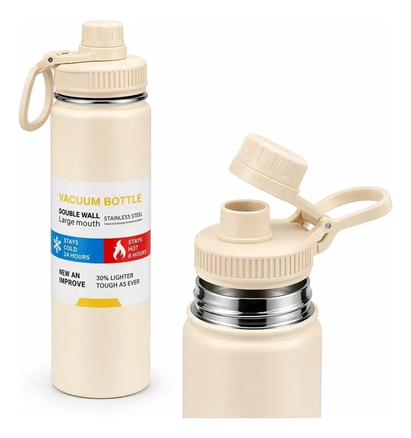 VASO TE RMICO DE ACERO INOXIDABLE 1000 ML CON TAPA ANTIDERRAME COLOR BEIGE - 1