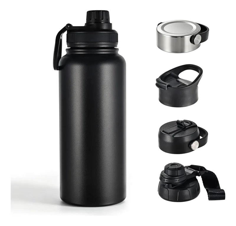 BOTELLA TE RMICA DE ACERO INOXIDABLE 1000ML CON 5 TAPAS INTERCAMBIABLES - 1