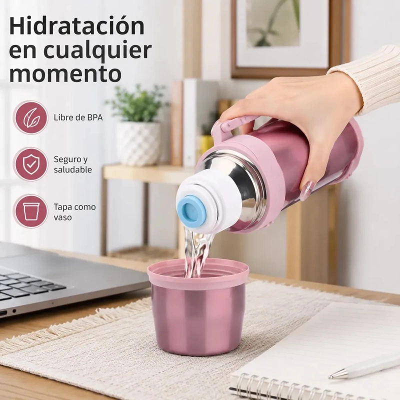 TERMO PORTATIL DE ACERO INOXIDABLE PARA BEBIDAS FRIAS Y CALIENTES DE 1.2 LITROS - 2