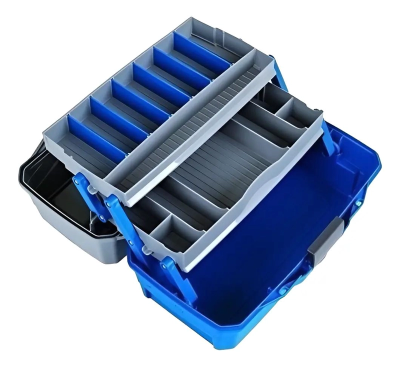 CAJA PARA PESCA CON 2 BANDEJAS Y COMPARTIMENTOS ORGANIZADORES - 1