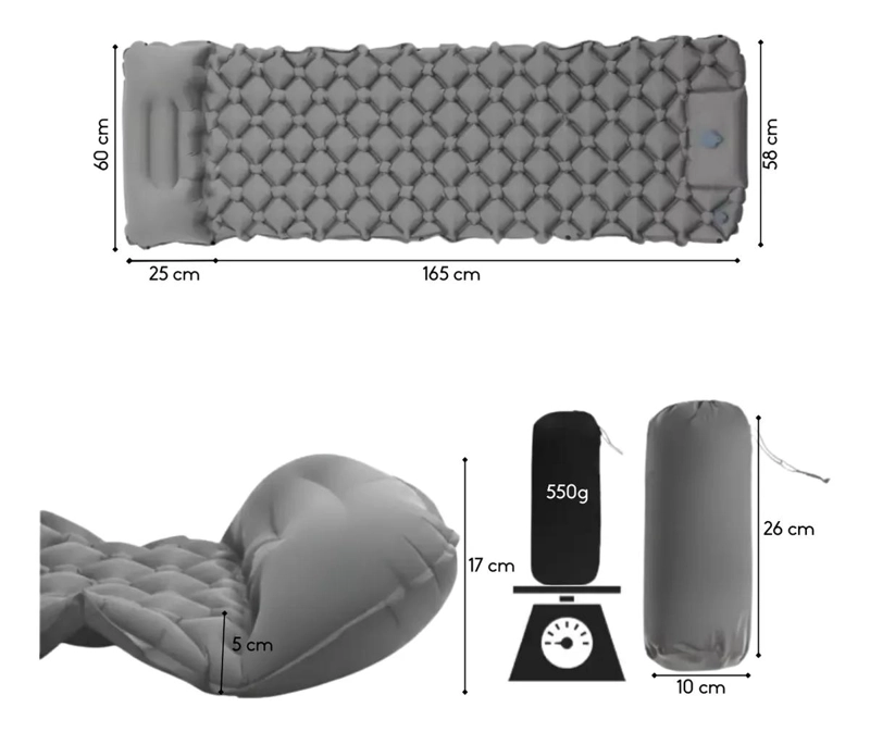 COLCHONETA INFLABLE PARA CAMPING CON BOMBA MANUAL INTEGRADA - 1