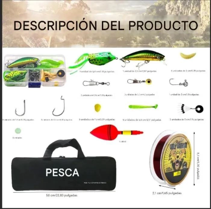 SET COMPLETO DE CAÑA DE PESCAR TELESCOPICA CON ACCESORIOS Y BOLSO - 2