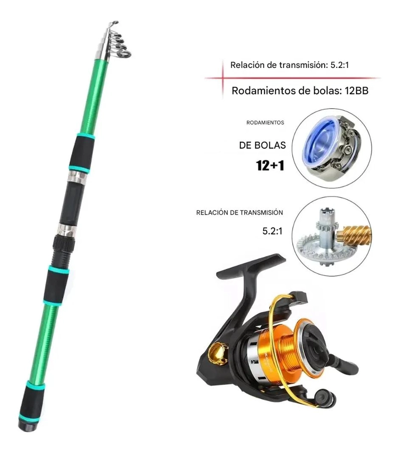 SET COMPLETO DE CAÑA DE PESCAR TELESCOPICA CON ACCESORIOS Y BOLSO - 4