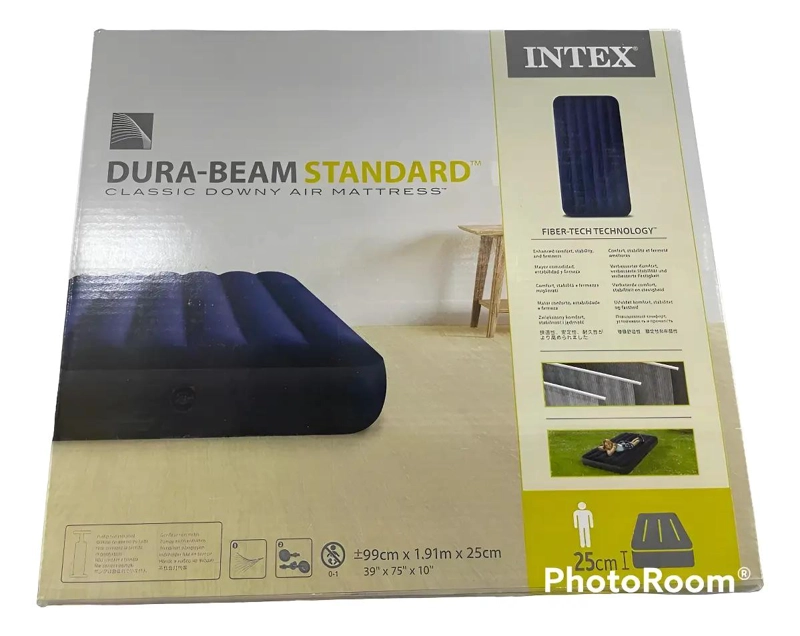 COLCHON INFLABLE PARA PLAZA Y MEDIA COLOR AZUL RESISTENTE Y COMODO - 1