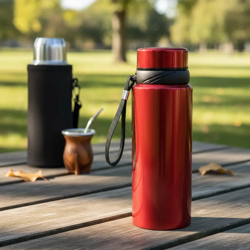 TERMO INDIVIDUAL PARA MATE Y AGUA DE ACERO INOXIDABLE CON TAPA SEGURA - 1